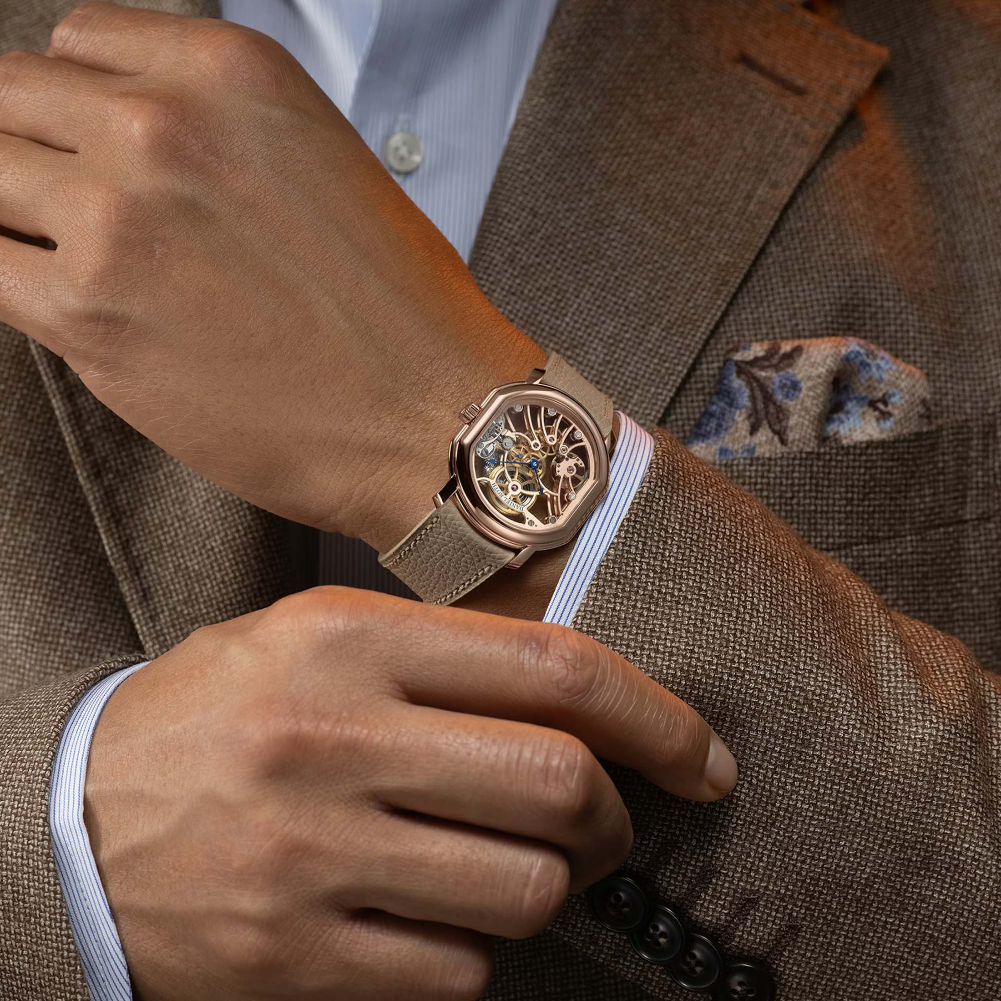 The Daniel Roth Extra Plat Skeleton in rose gold delivers visual lightness and mechanical depth, blending skeletonised artistry, ultra thin watchmaking, and the brand’s distinctive design language.