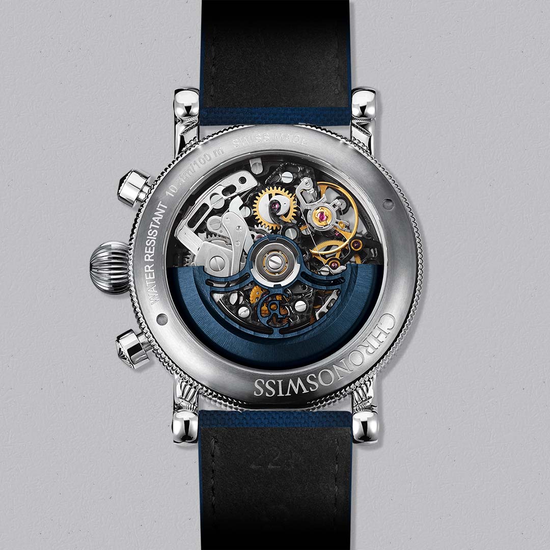 Discover the Chronoswiss Opus Titanium CH-7543T.1S-BL2/T3-2, a modern skeleton chronograph with automatic Calibre C.741S.