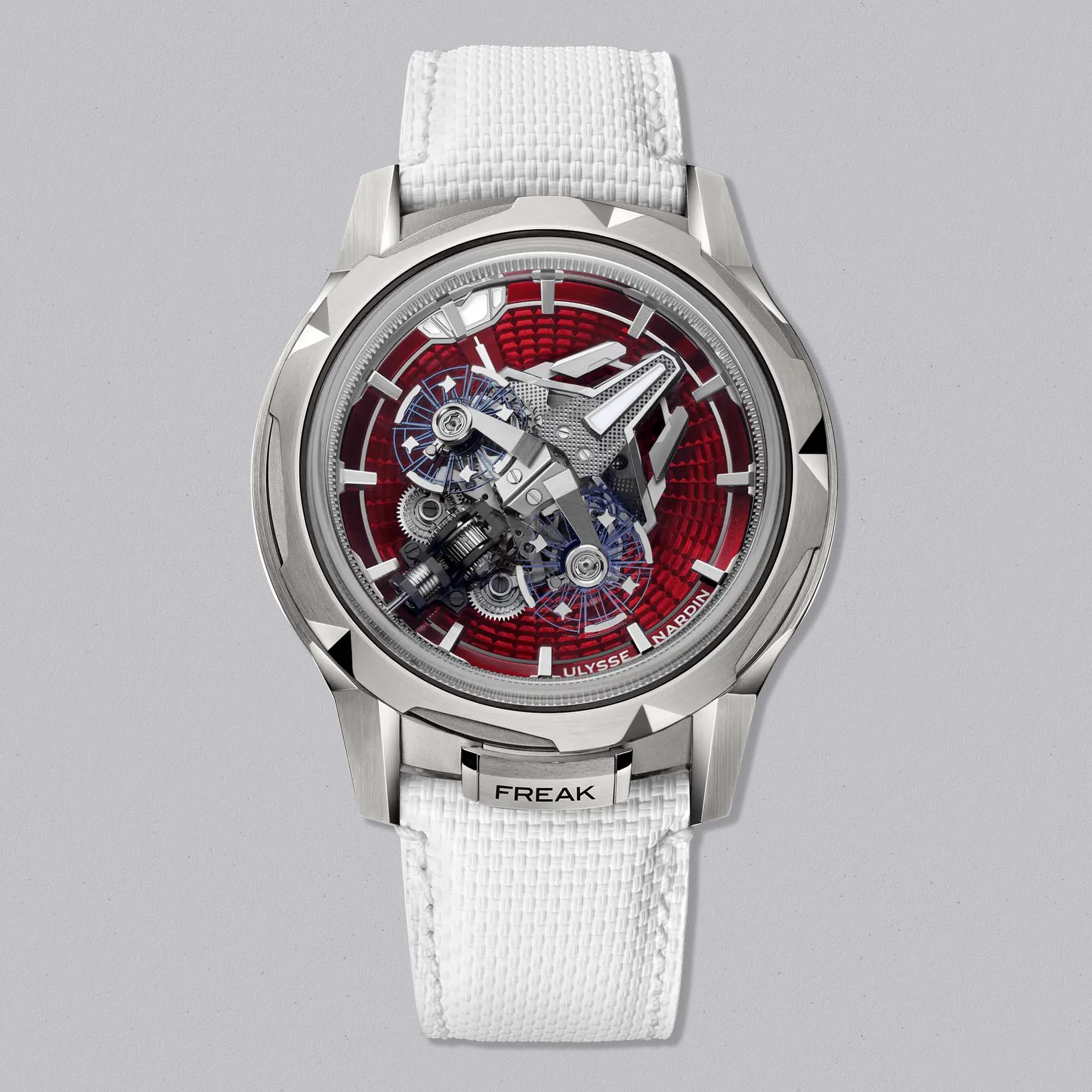 Ulysse Nardin Freak S Enamel Red blends avant-garde horology and artistry with a striking red enamel dial and twin oscillators rotating in orbit.