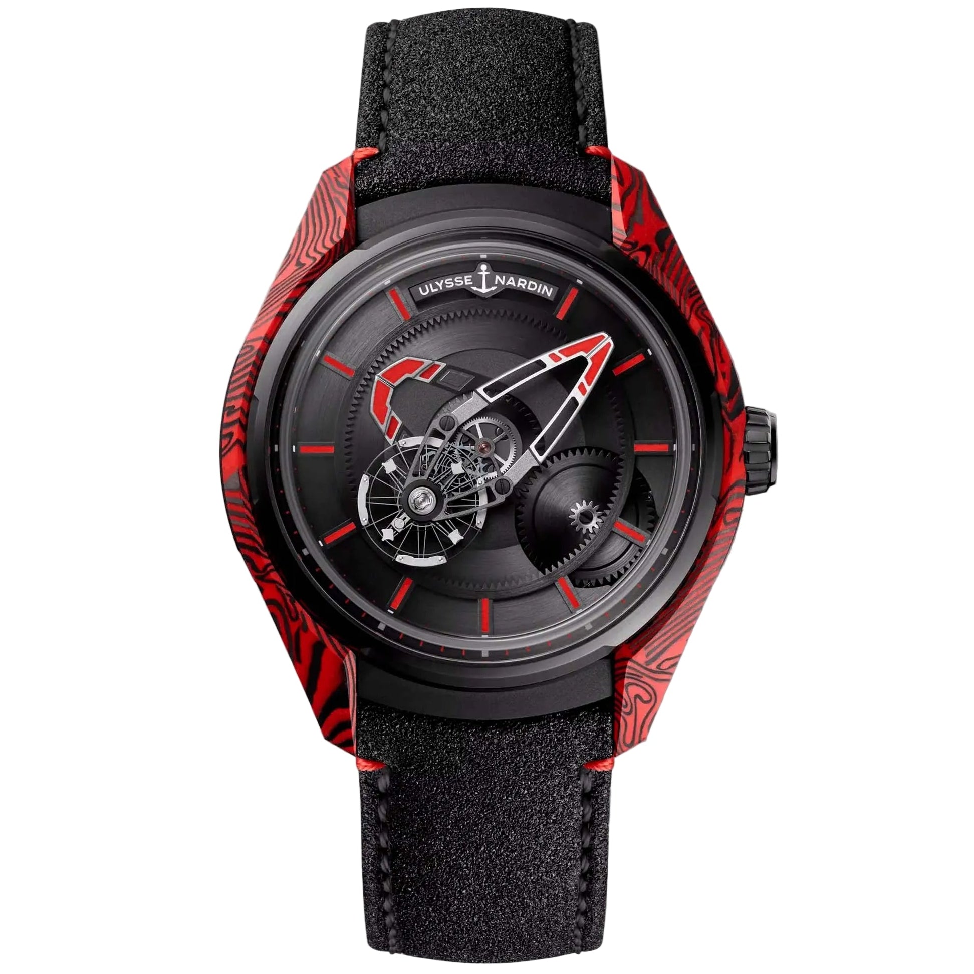 Buy the Ulysse Nardin Freak X Magma Carbon 43mm online at Swiss Gallery UK. Lightweight carbon, red resin and avant-garde design in a radical timepiece.