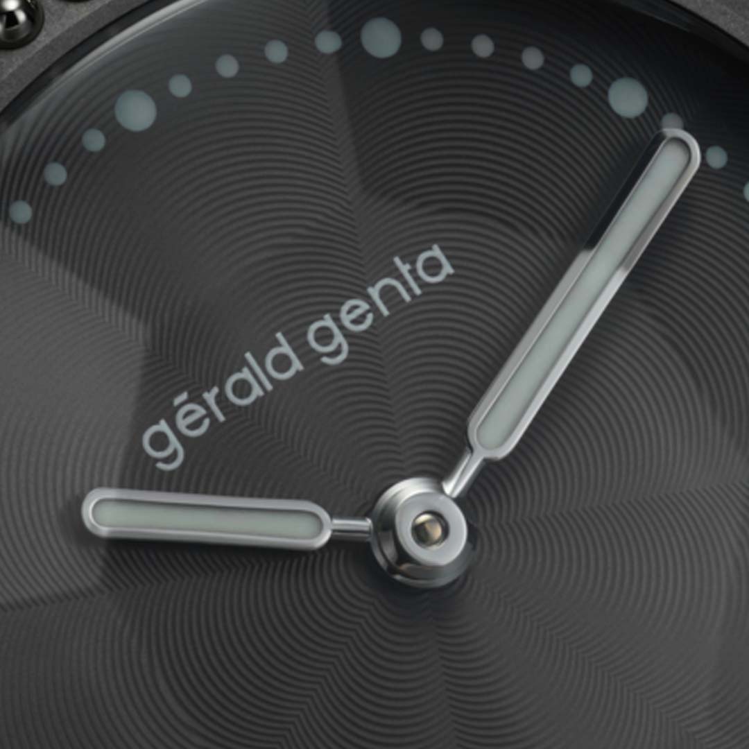 Gerald Genta Gentissima Oursin 36 Anthracite luxury watch with iconic white gold bead design. Available at Swiss Gallery London.