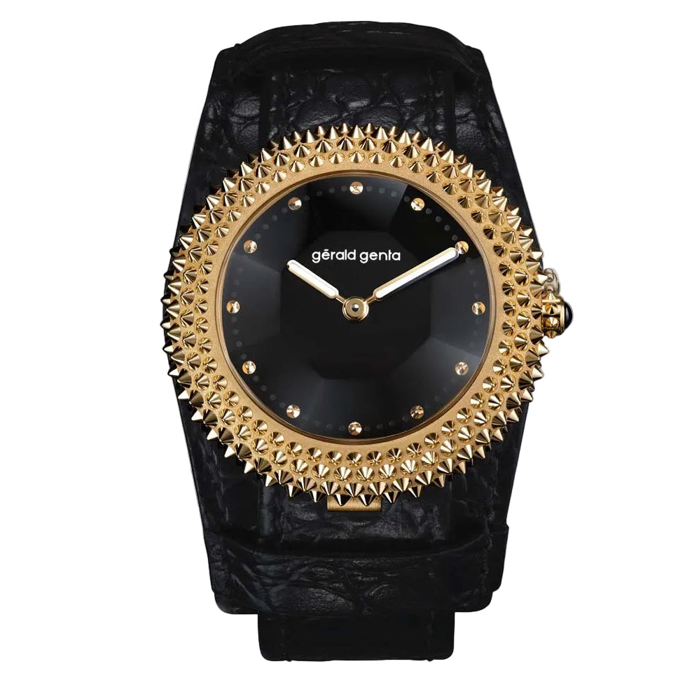 Discover the Gerald Genta Gentissima Oursin 36 Black Onyx, a bold Swiss luxury watch with sculptural white gold design, available in London.