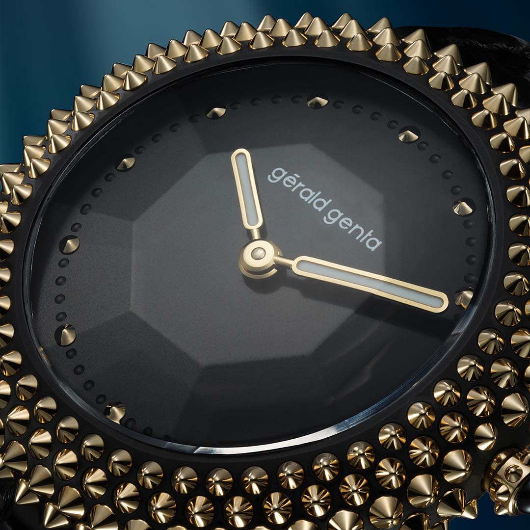 Explore the Gentissima Oursin 36 Black Titanium by Gerald Genta, a distinctive high end Swiss watch available at Swiss Gallery London.