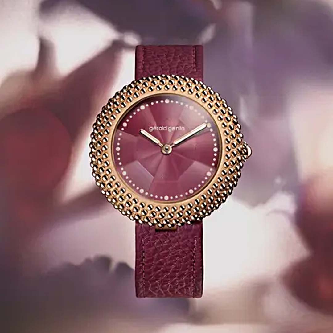 Shop the Gerald Genta Gentissima Oursin 36 Burgundy, a high end Swiss watch for discerning London collectors, limited supply and design forward.