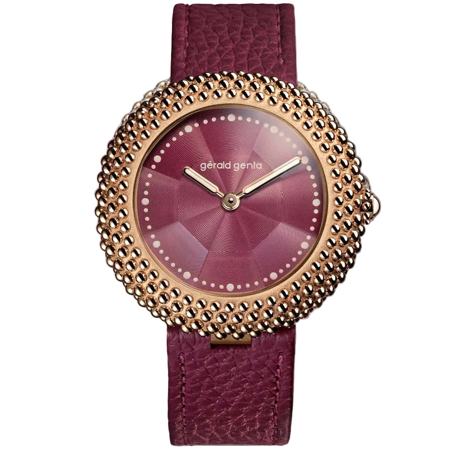 Discover the Gerald Genta Gentissima Oursin 36 Burgundy, a refined Swiss luxury watch with sculptural design, available in London.