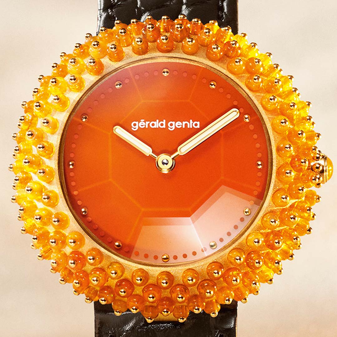 Explore the Gentissima Oursin 36 Fire Opal by Gerald Genta, an exclusive white gold luxury watch limited to 10 pieces.