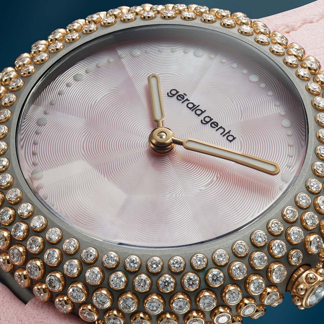 Shop the Gerald Genta Gentissima Oursin 36 Pink Mother of Pearl, an elegant Swiss luxury watch for collectors in London.