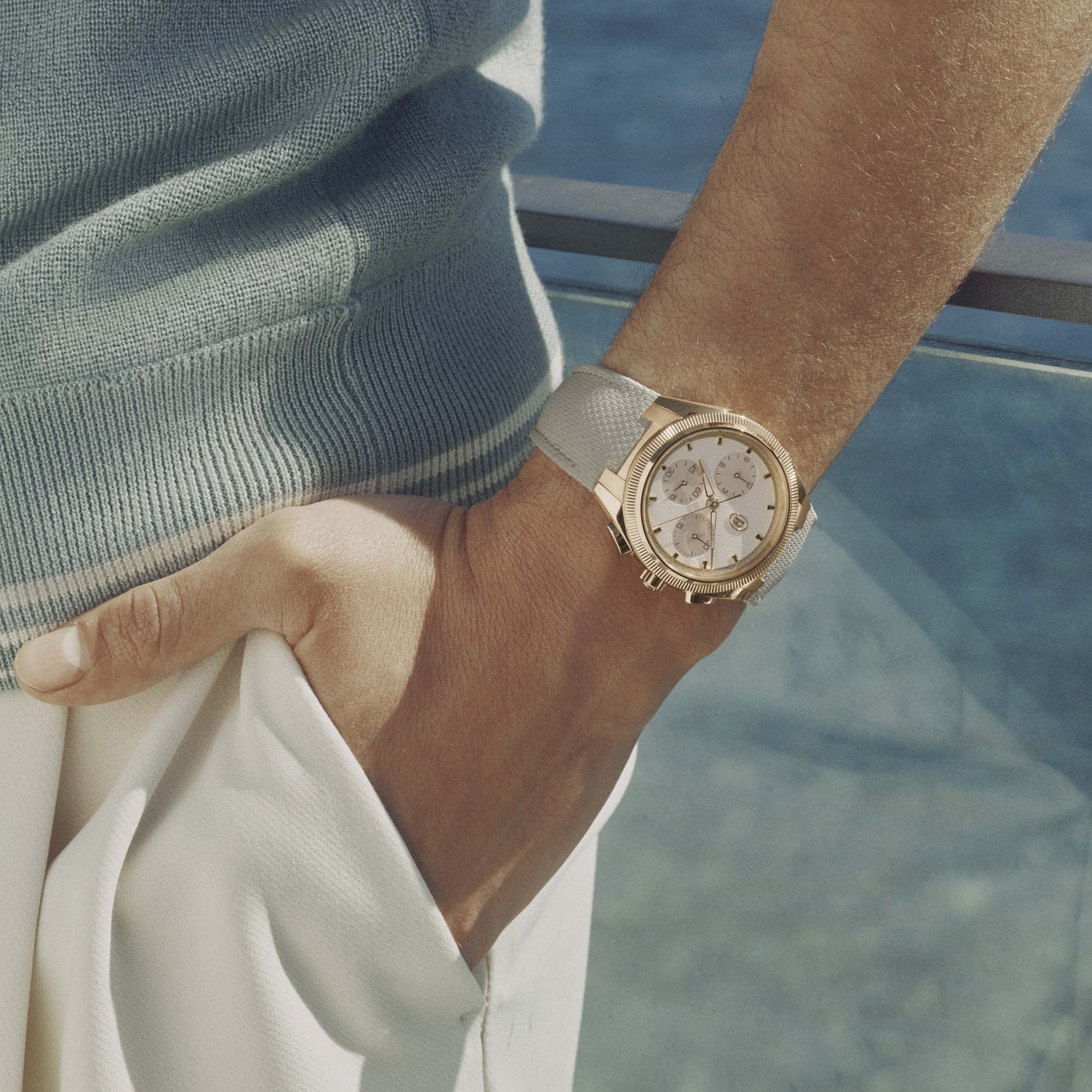 Tonda PF Sport Chronograph No Date in rose gold with silver sandstone dial—Parmigiani Fleurier’s COSC-certified icon of sporty refinement.