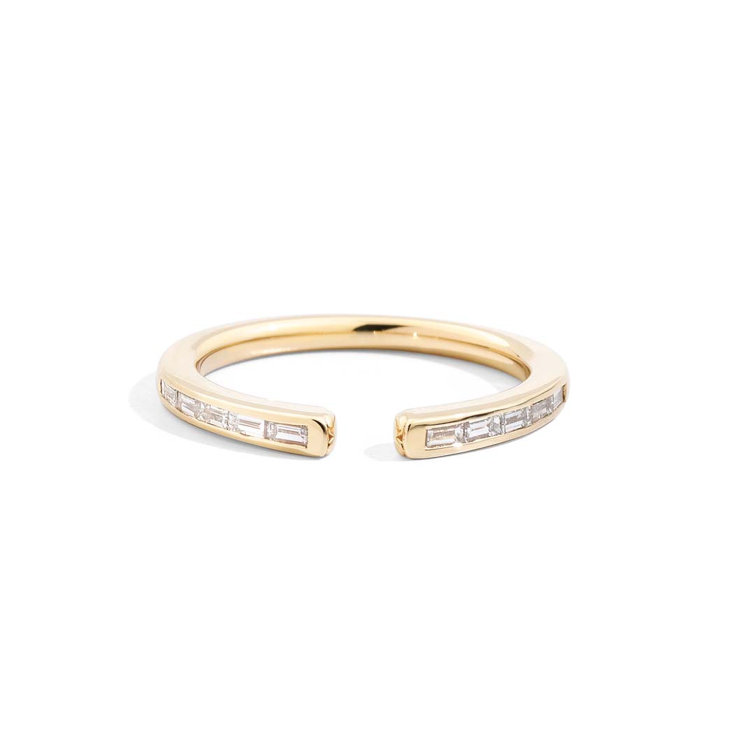 Recarlo Anniversary More Yellow Gold Baguette Half Eternity Ring, a refined blend of warm gold and sleek baguette diamonds that celebrates modern romance.