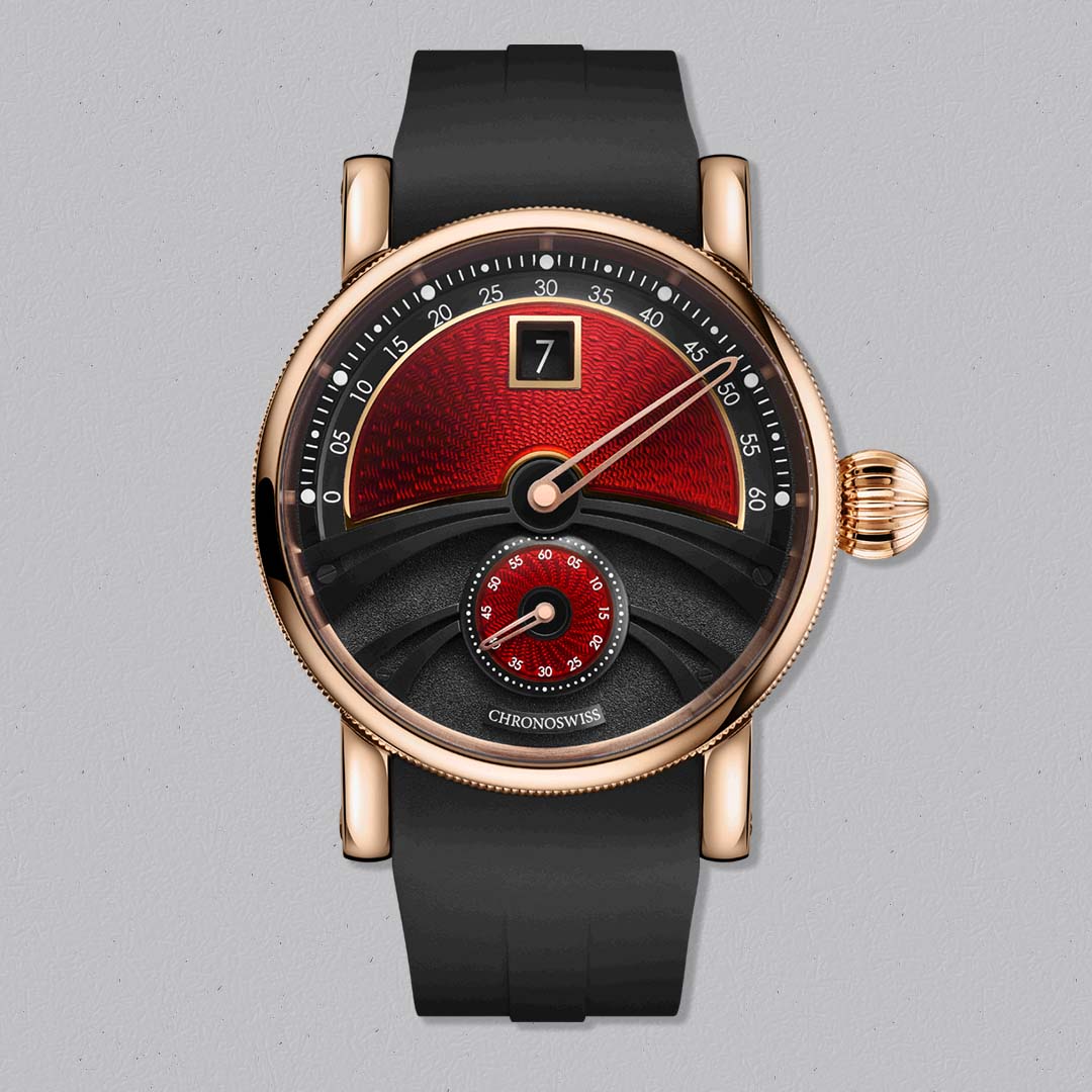 Chronoswiss Area 51 Delphis Dracula with red enamel guilloché dial and Titanium Core Nano Shell case. Limited to 50.
