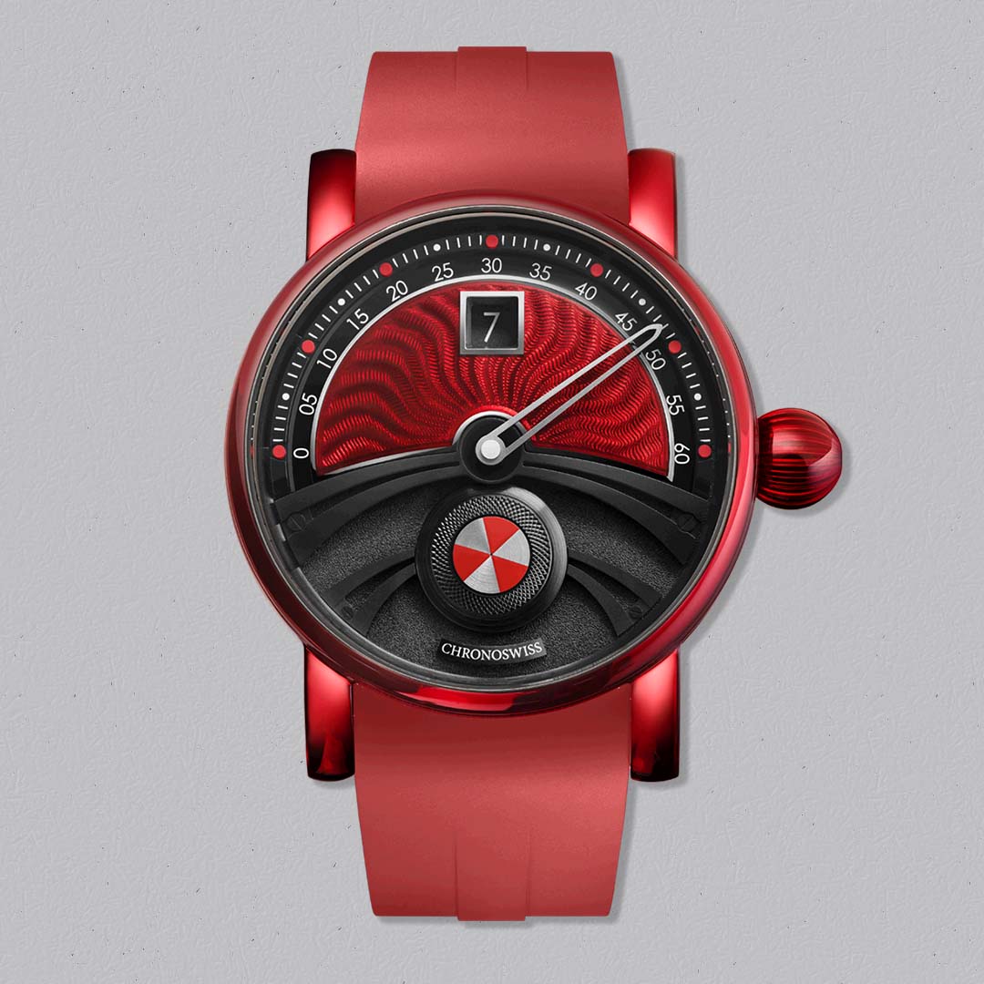 Chronoswiss Area 51 Delphis Firestarter with red enamel guilloché dial and Titanium Core Nano Shell case.