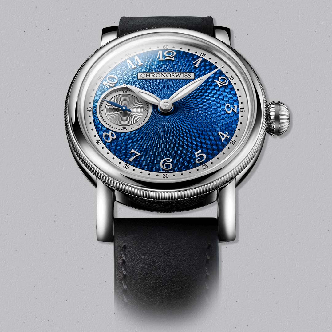 Chronoswiss Evolution Small Second Blue Orbit, a modern mechanical timepiece crafted in Lucerne with refined finishing and stainless steel case.