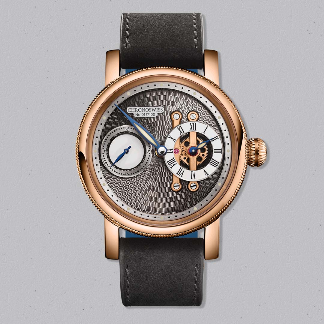 Chronoswiss Evolution Strike II Nugget in solid 18ct red gold with anthracite guilloché dial and manufacture movement. Limited to 100 pieces.