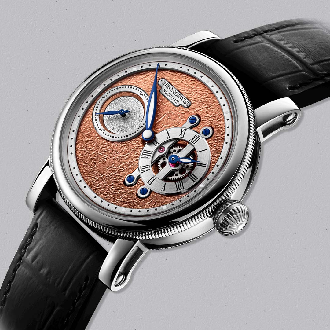 The Evolution STRIKE TWO TERRA by Chronoswiss pairs hand-guilloché craftsmanship with a textured PVD dial inspired by natural landscapes.