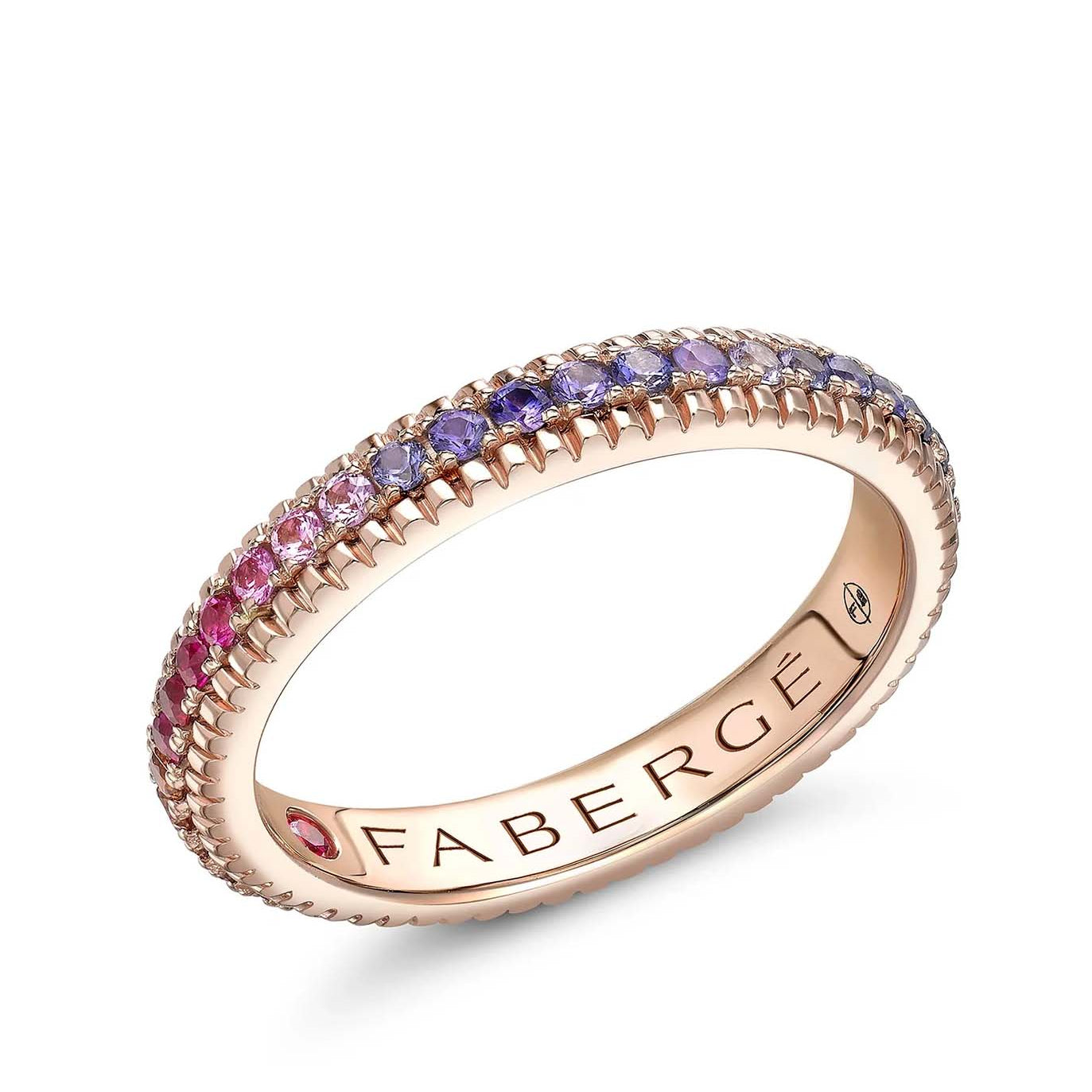 COLOURS OF LOVE ROSE GOLD RAINBOW MULTI-COLOURED GEMSTONE FLUTED ETERNITY RING