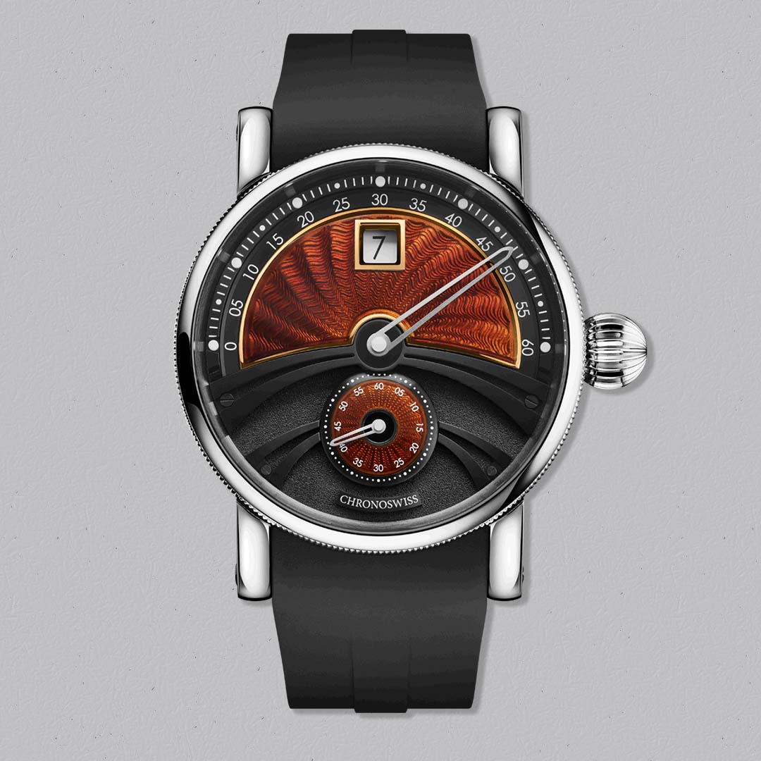 Chronoswiss Evolution Delphis Dune with sand toned enamel guilloché dial and titanium case. Limited to 50 pieces.