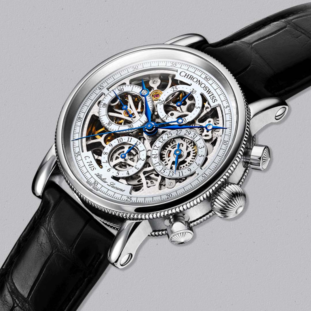 The Evolution Opus Chronograph by Chronoswiss showcases open mechanical architecture, precision chronograph functions, and titanium construction.