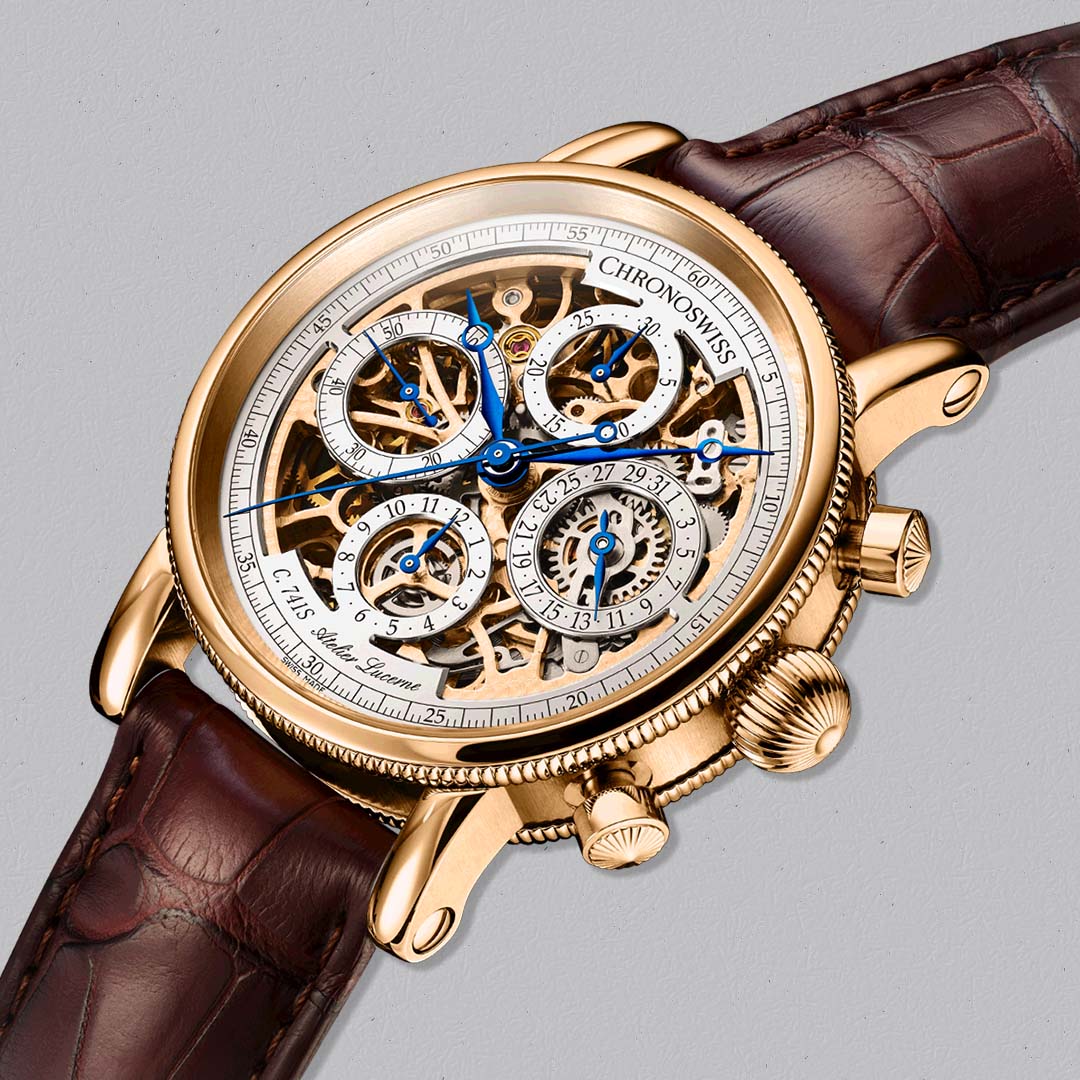 Shop the Chronoswiss Evolution Opus Chronograph Opus Gold at Swiss Gallery UK, a refined gold chronograph icon.