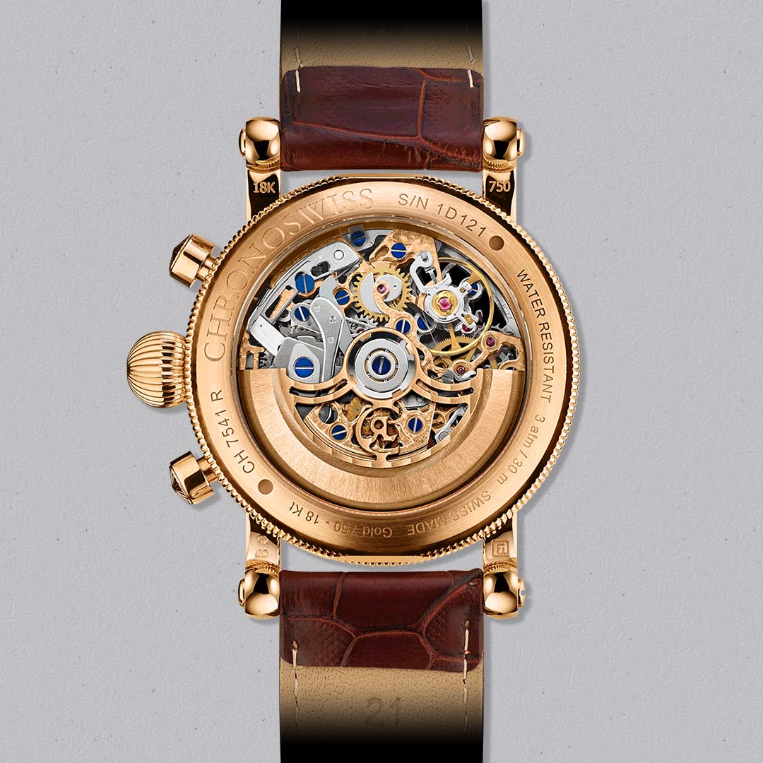 Discover the Chronoswiss Opus Gold, a luxury skeleton chronograph powered by the automatic Calibre C.741S.