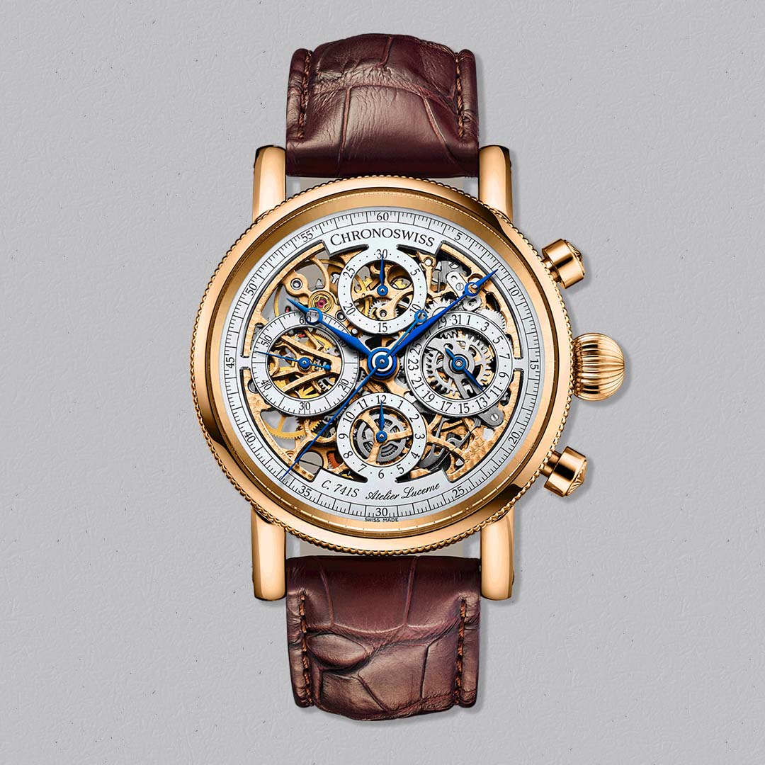 Chronoswiss Evolution Opus Chronograph Opus Gold with skeletonised dial and solid gold case.
