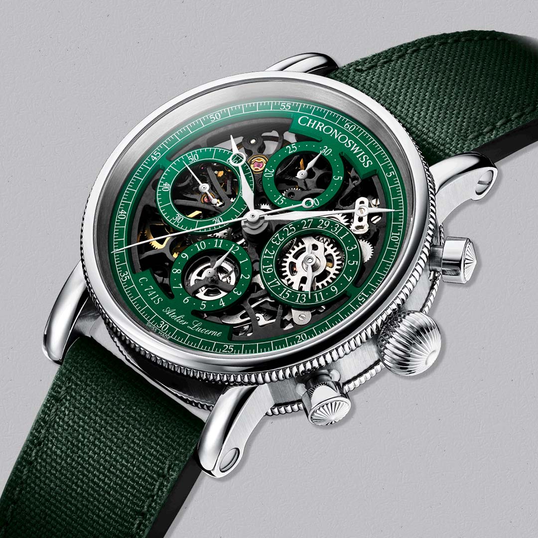 Shop the Chronoswiss Evolution Opus Chronograph Titanium at Swiss Gallery UK, a refined skeletonised chronograph.