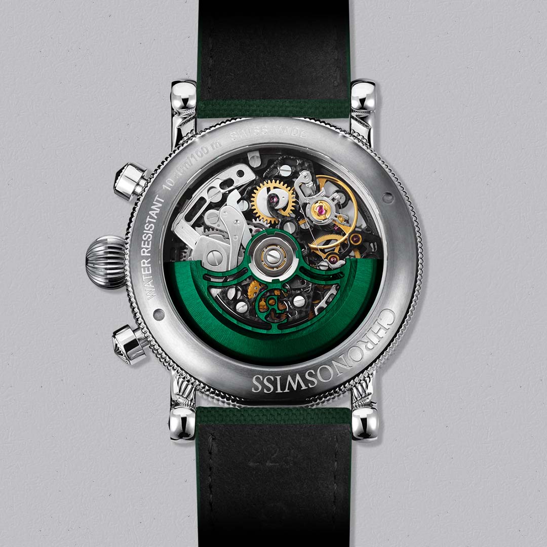 Discover the Chronoswiss Opus Titanium CH-7543T.1S-DGR, a modern skeleton chronograph with automatic Calibre C.741S.