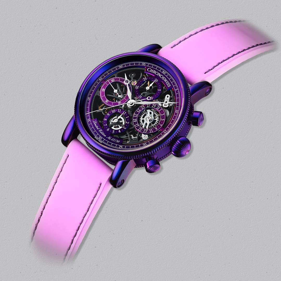 Chronoswiss Evolution Opus Chronograph Purple Rain, a radical modern tribute to the original 1995 Opus. Limited to 30.