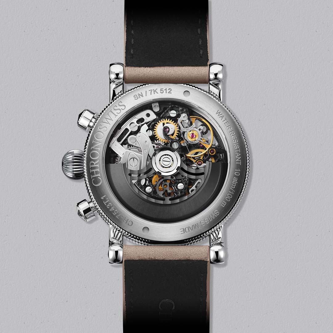 Discover the Chronoswiss Opus Chronograph Dakar, a modern skeleton chronograph with warm brown accents.