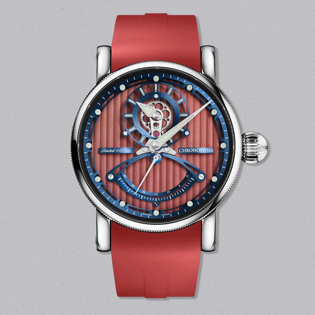 Chronoswiss ReSec Vertical Red with vertical regulator layout, retrograde seconds and Manufacture Calibre C.6005.