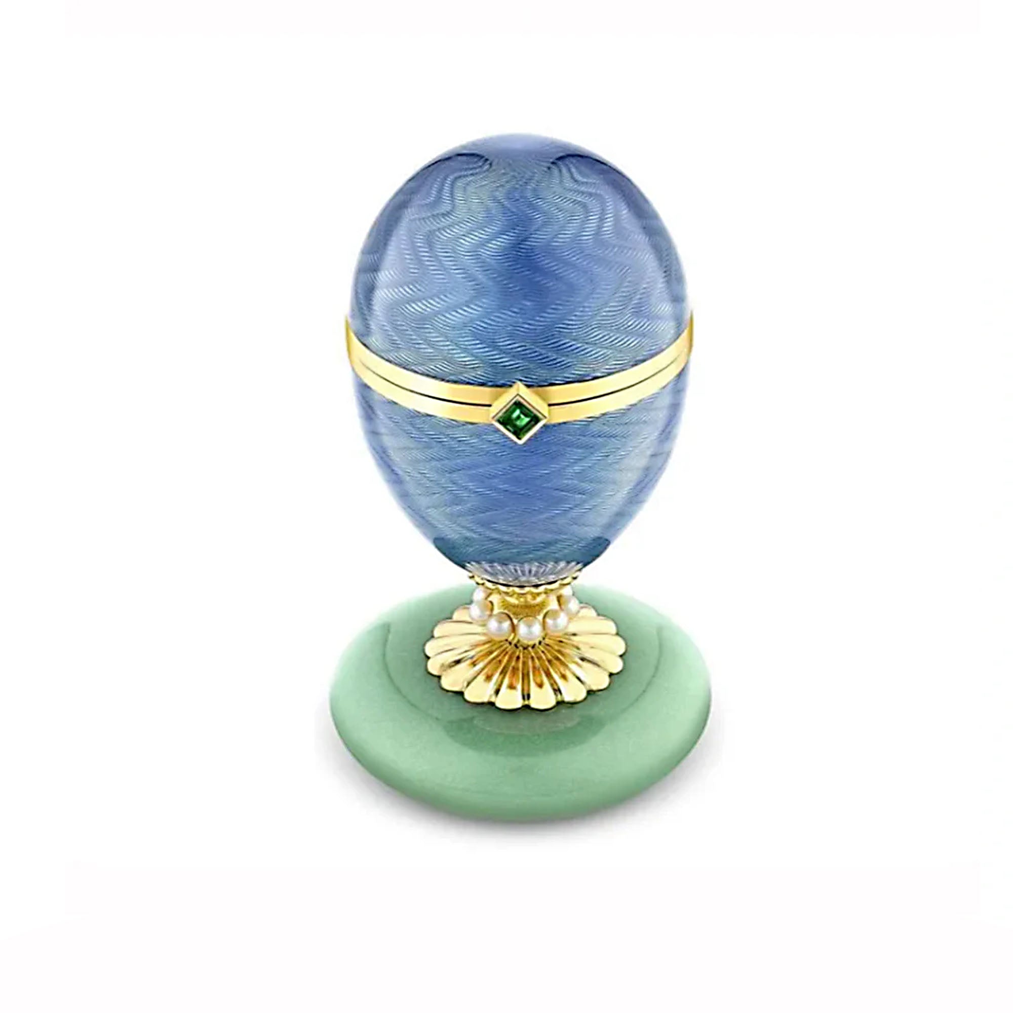 HERITAGE 18CT YELLOW GOLD BLUE ENAMEL LIMITED EDITION EGG OBJECT WITH WATER LILY SURPRISE