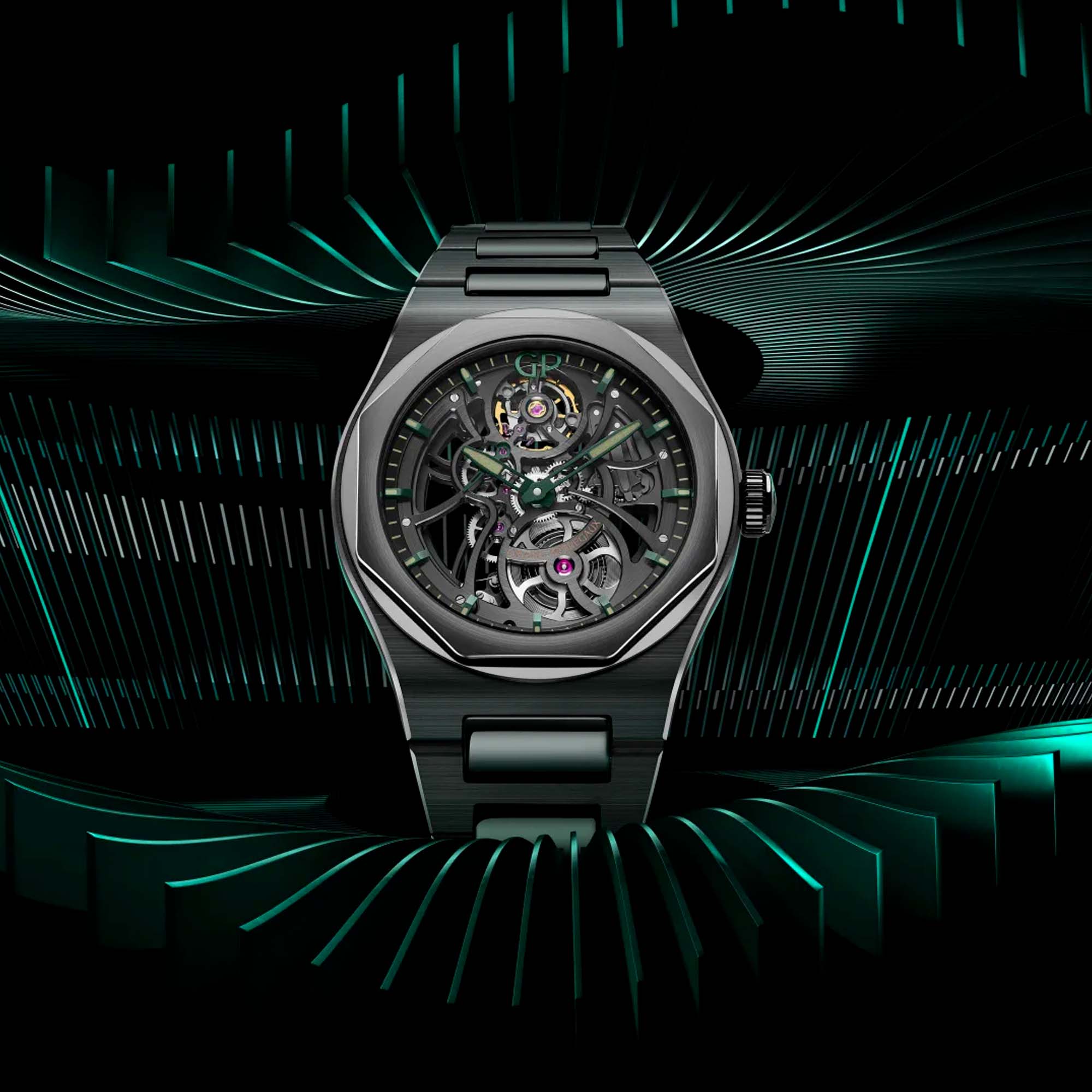 Discover the Laureato Skeleton Aston Martin, a rare edition of 88 with a fully openworked movement and design cues inspired by high-performance engineering.