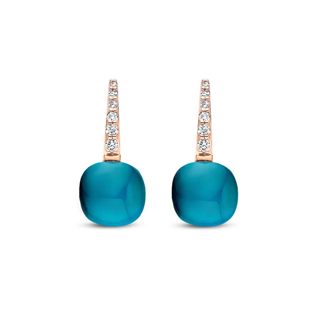 Mini Sweety earrings with London blue stone deliver refined colour and effortless elegance in a contemporary jewellery design.