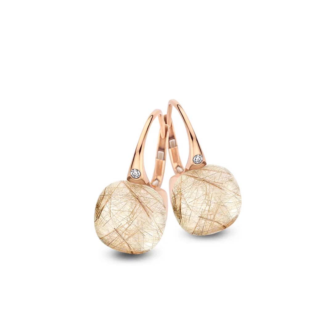 Mini Sweety earrings with rutile quartz reveal natural inclusions and subtle sparkle, offering refined elegance with a contemporary edge.