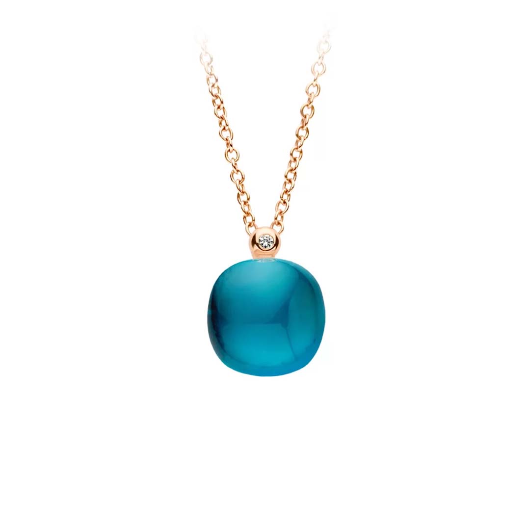 Discover the Bigli Mini Sweety pendant with London blue topaz, a refined jewellery icon combining colour, craftsmanship, and everyday elegance.