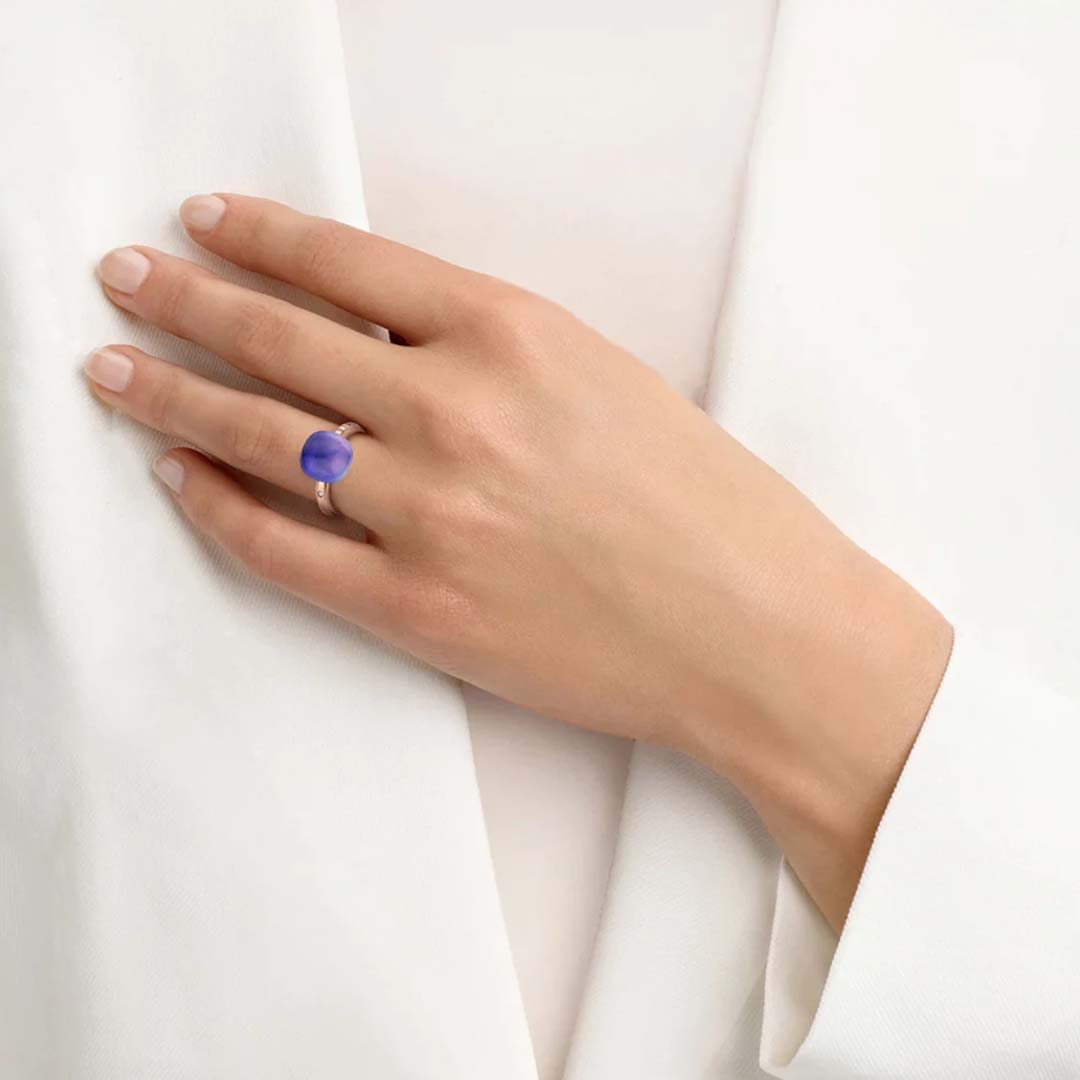 A Mini Sweety ring set with amethyst and lapis, offering striking contrast, timeless design, and everyday luxury.