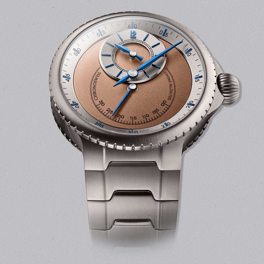Chronoswiss Pulse One Sand, a bold Modern Mechanical timepiece with sand toned dial and manufacture movement. Limited to 100 pieces.