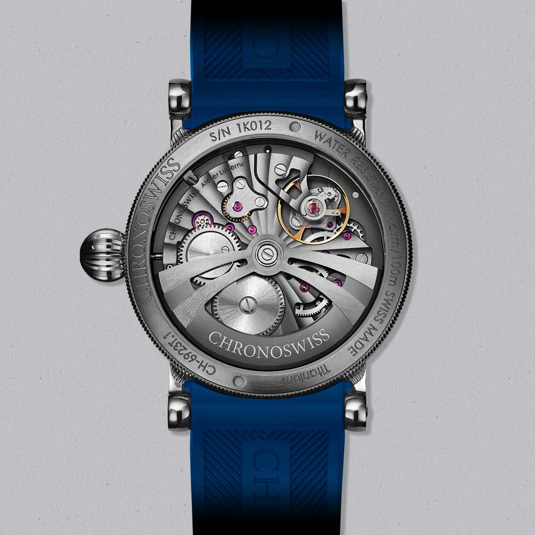 Discover the Chronoswiss ReSec Vertical Blue, a modern mechanical watch with deep blue dial and dynamic retrograde seconds.