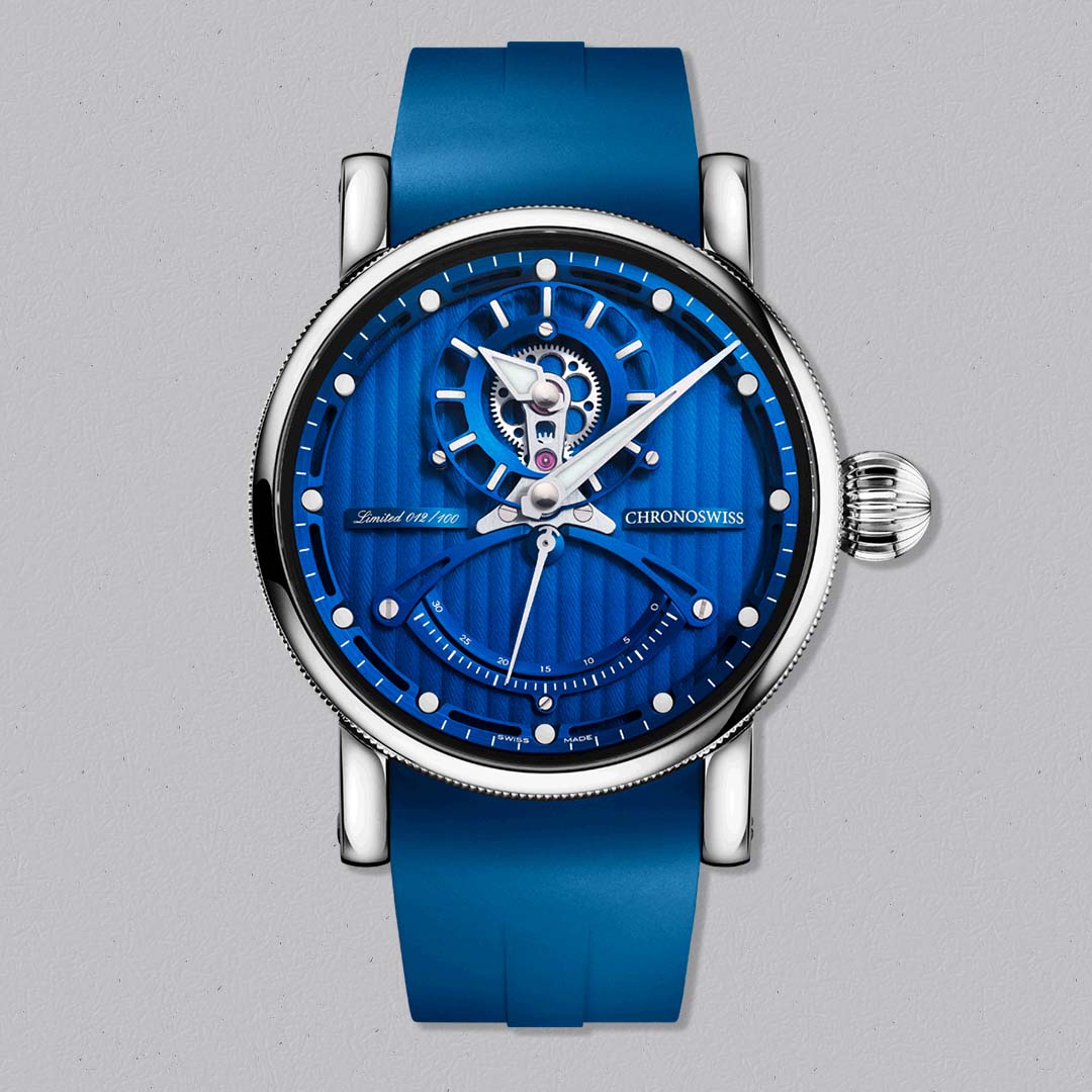 Chronoswiss ReSec Vertical Blue with vertical regulator layout, retrograde seconds and Manufacture Calibre C.6005.