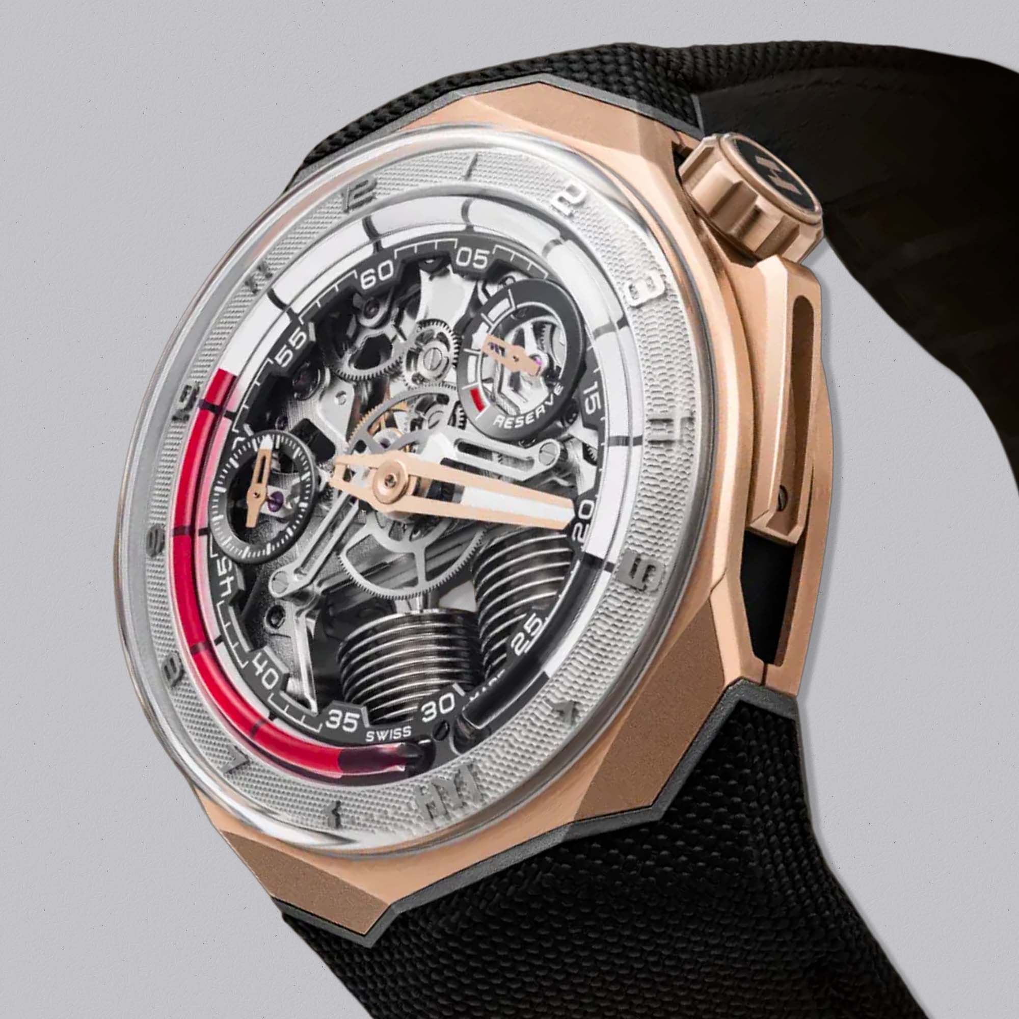 The HYT S1 Series 5N Gold Titanium Red blends haute horlogerie with fluid technology. A statement of innovation and luxury engineering.