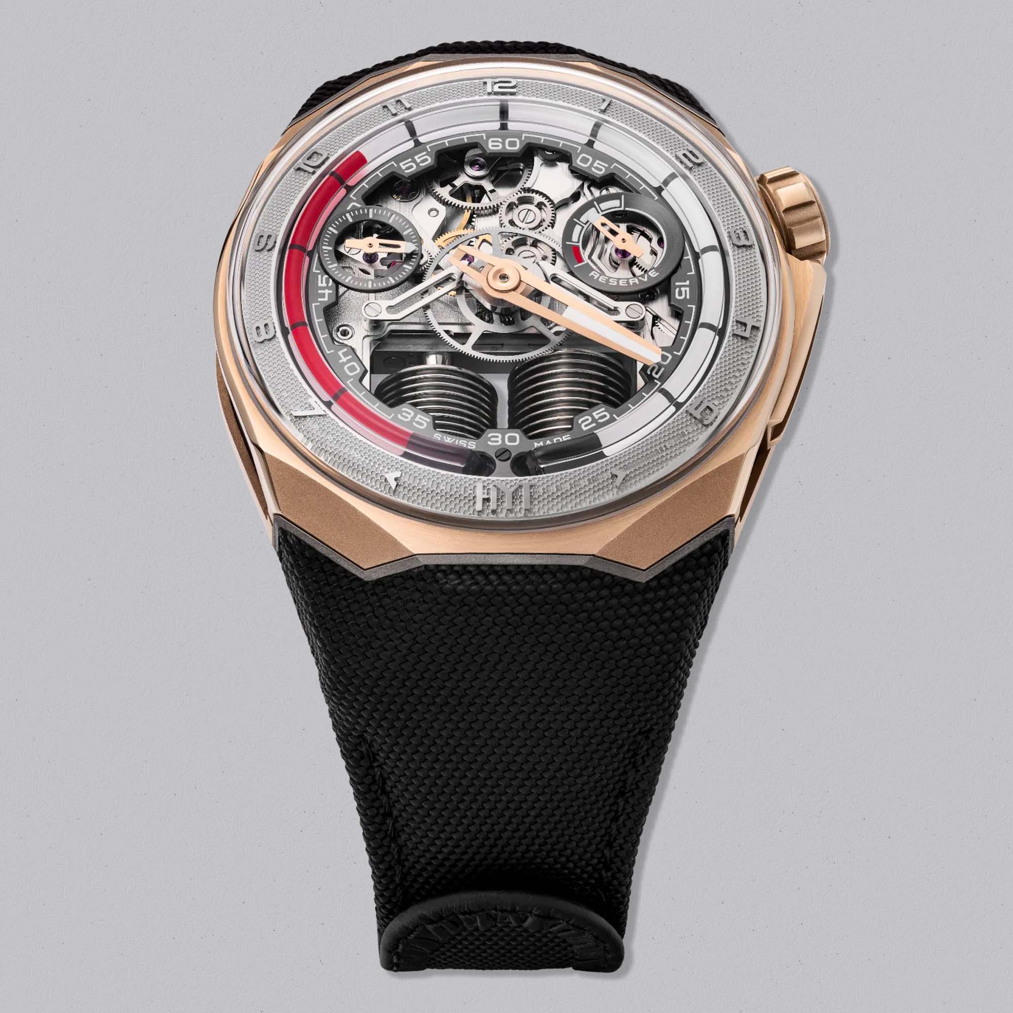 HYT S1 Series 5N Gold Titanium Red – a fusion of fluid mechanics and luxury design. 5N red gold meets titanium in this groundbreaking hydro watch.