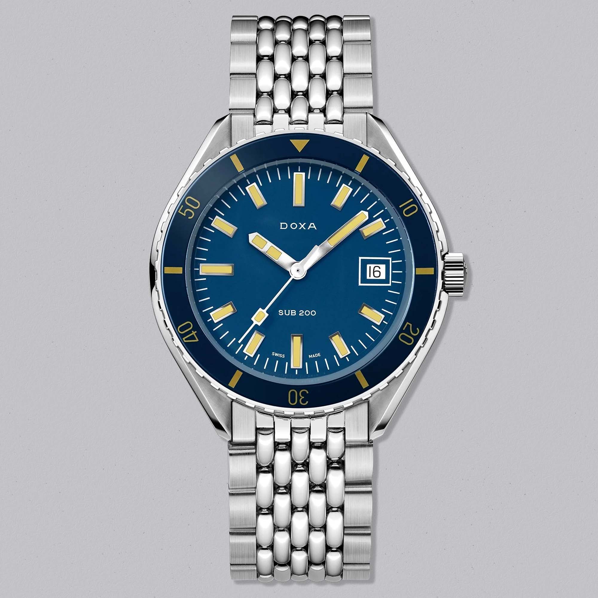 DOXA SUB 200 Caribbean, a Swiss automatic dive watch defined by its deep blue dial and classic tool watch design.