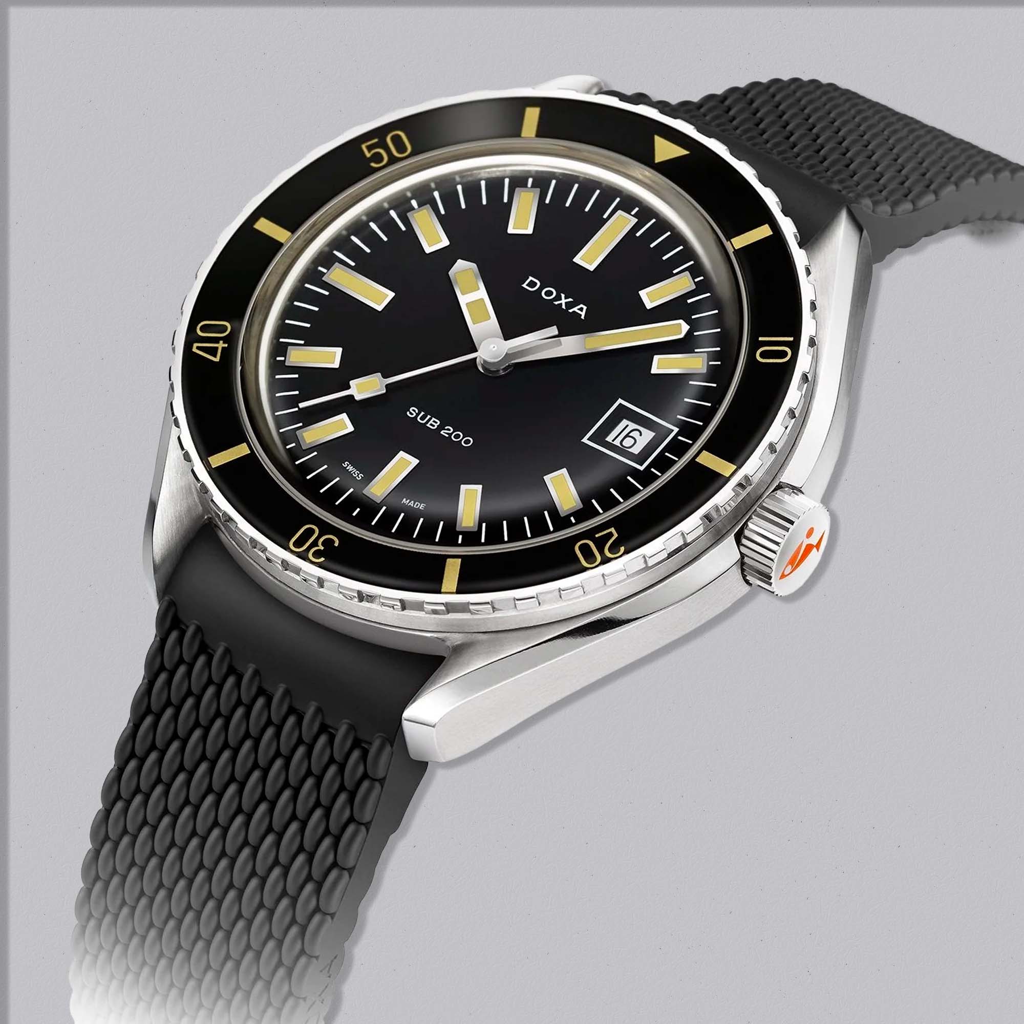 Discover the DOXA SUB 200 Sharkhunter 799.10.101.20, combining robust dive performance with timeless black and white design.