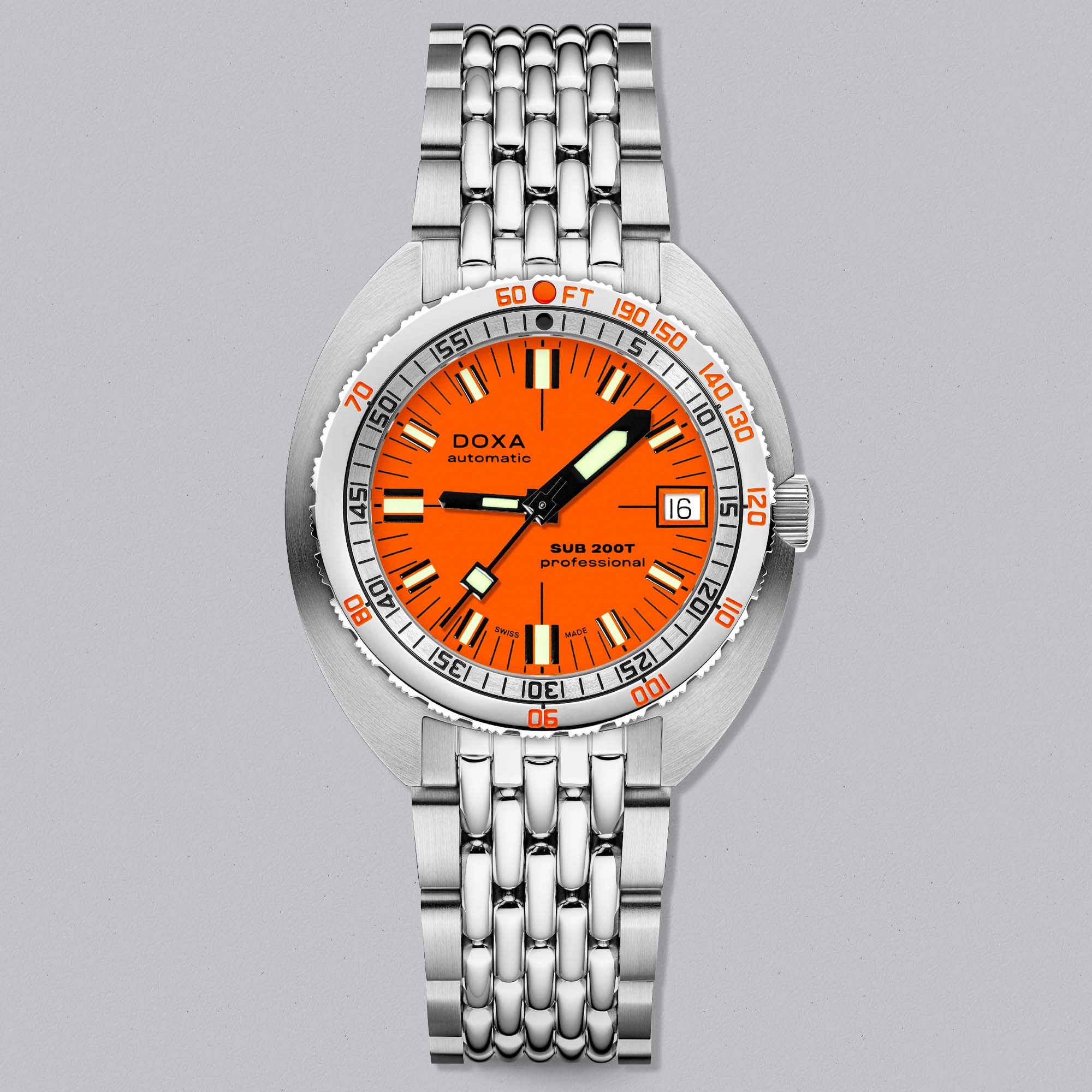 DOXA SUB 200T Professional, a Swiss automatic dive watch defined by its iconic orange dial and professional underwater performance.