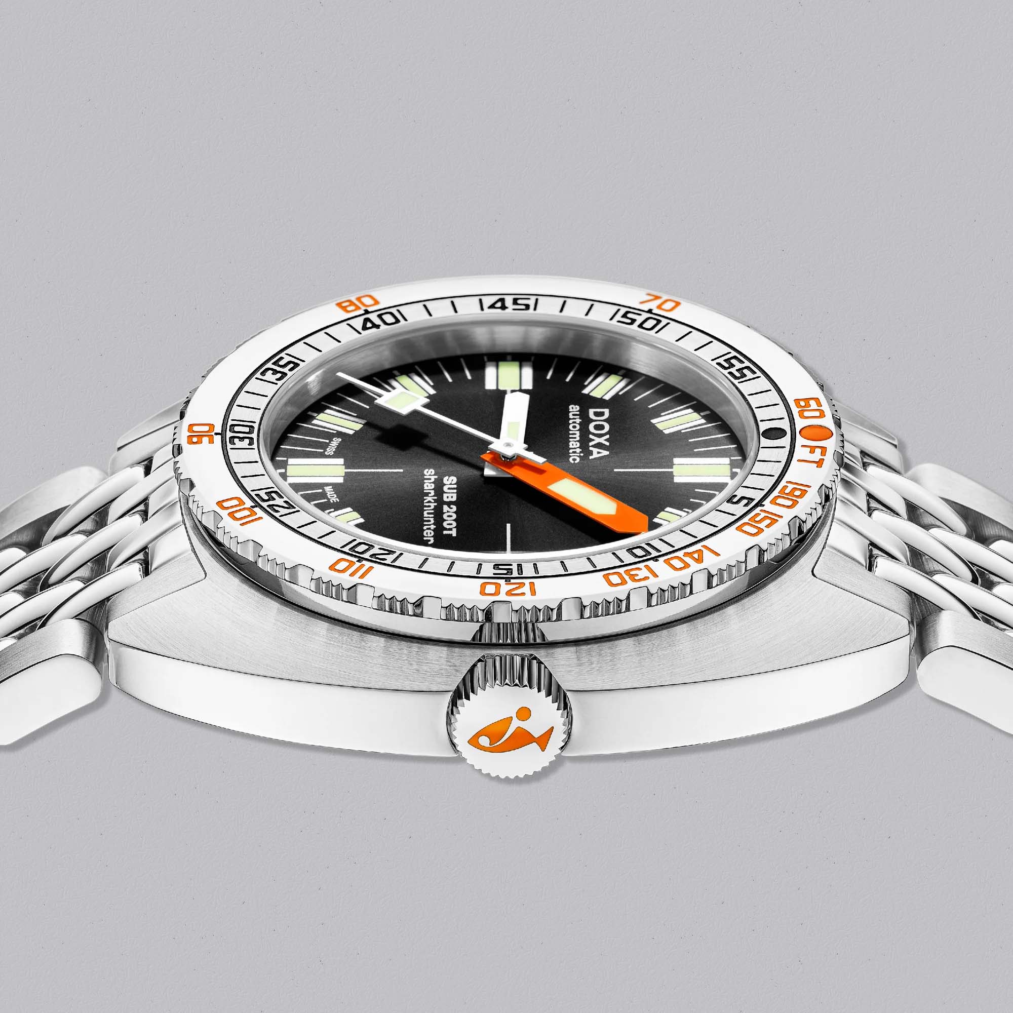 Shop the Doxa SUB 200T Sharkhunter sunray dial dive watch. Swiss made performance, bold aesthetics, and everyday wearability inspired by Doxa heritage.