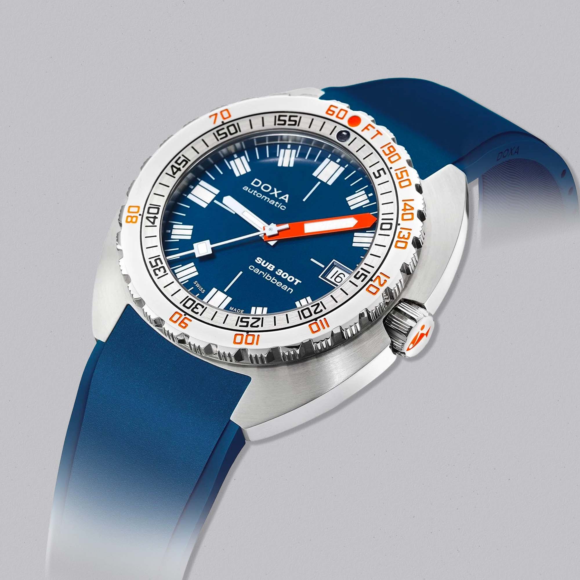 Instantly recognisable, the Doxa SUB 300T Caribbean pairs its signature turquoise dial with robust construction, an automatic movement, and serious underwater performance.