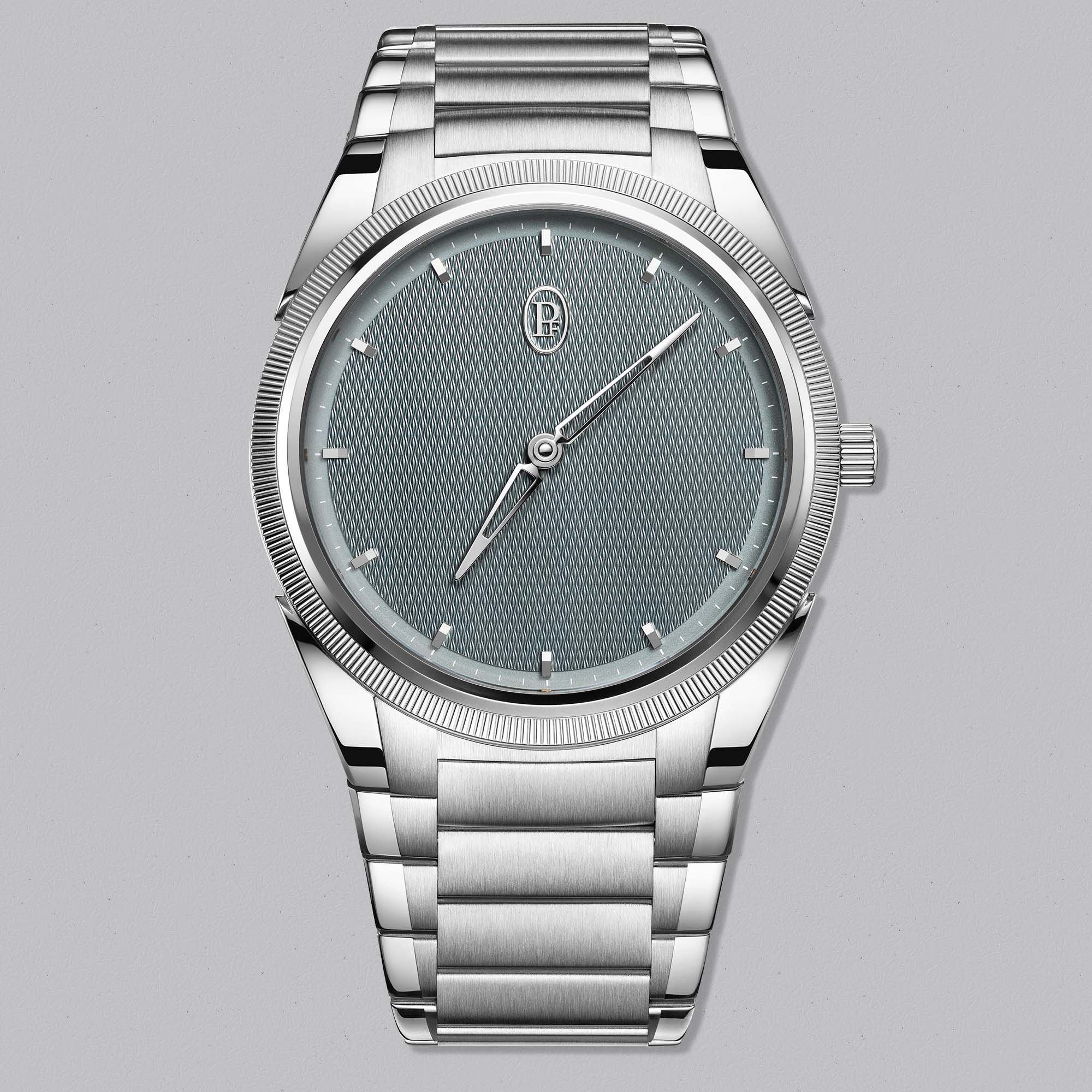 The Parmigiani Fleurier Tonda PF Micro-Rotor Agave Blue combines stainless steel, a platinum bezel, and a refined micro rotor movement, offering contemporary luxury defined by restraint and precision.