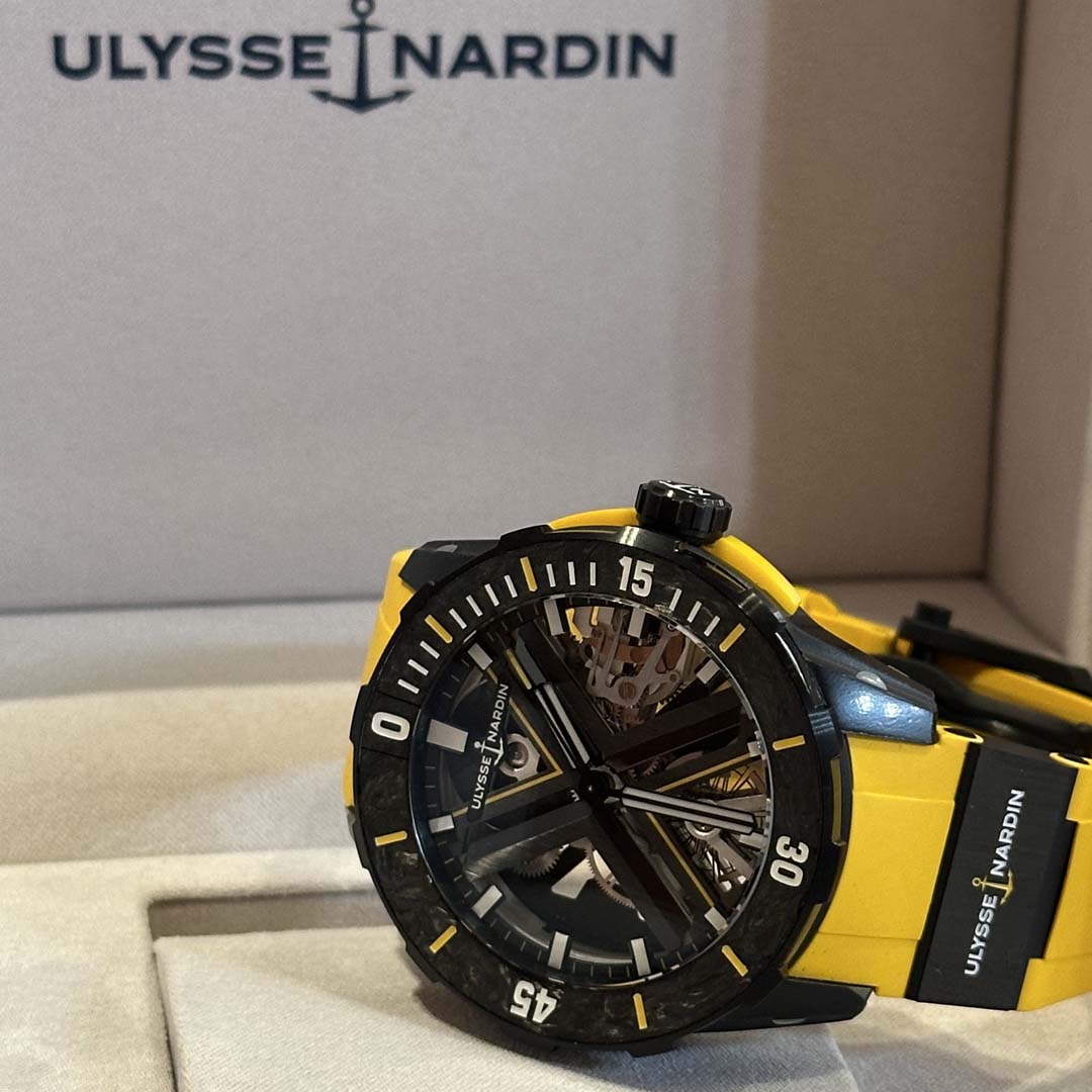 The Ulysse Nardin Diver X Skeleton 3723-170LE-2A-BLACK/3B features a bold skeleton dial and high performance Swiss automatic movement. Available at Swiss Gallery.
