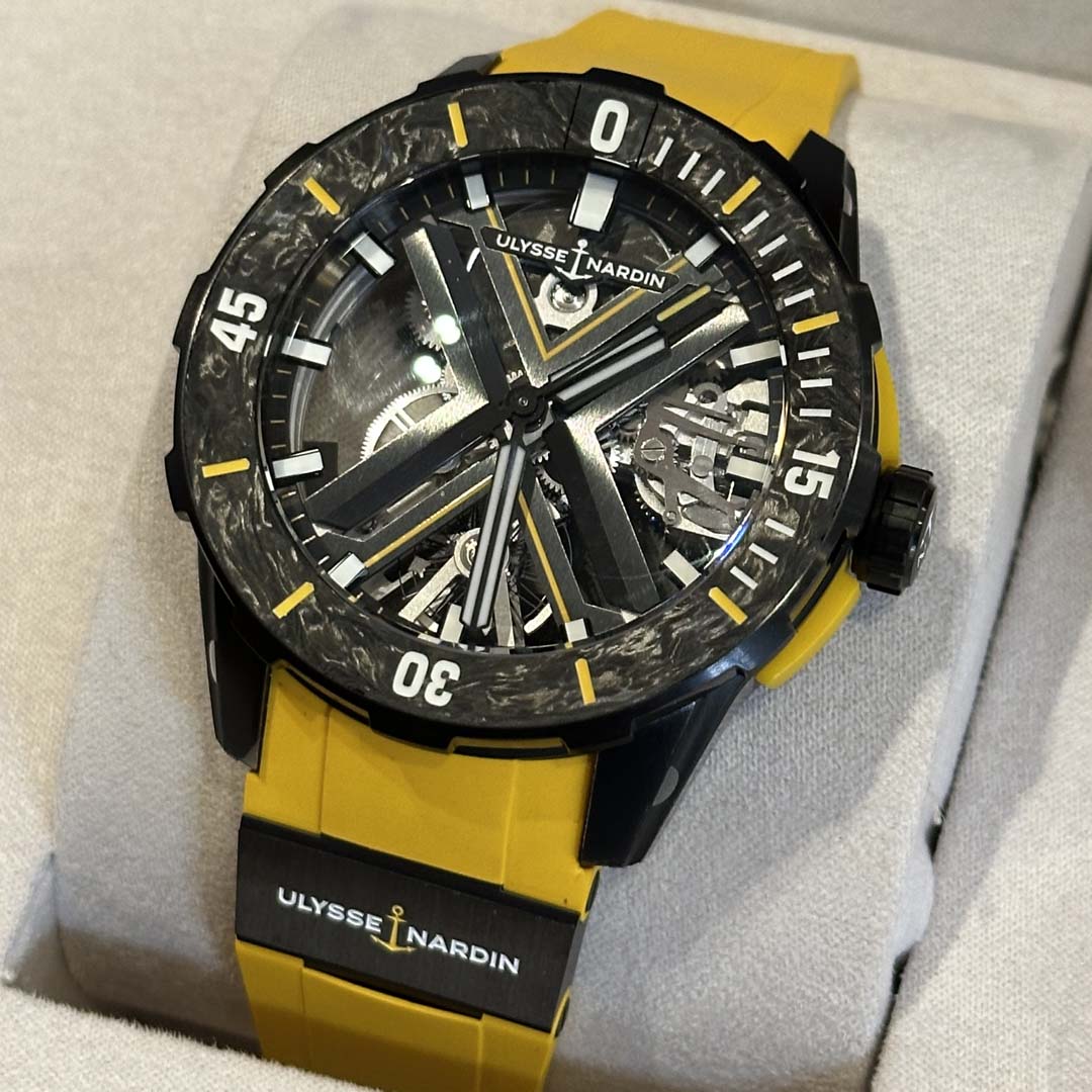 Ulysse Nardin Diver X Skeleton 3723-170LE-2A-BLACK/3B. A limited edition Swiss skeleton dive watch, limited to 175 pieces, available at Swiss Gallery UK.