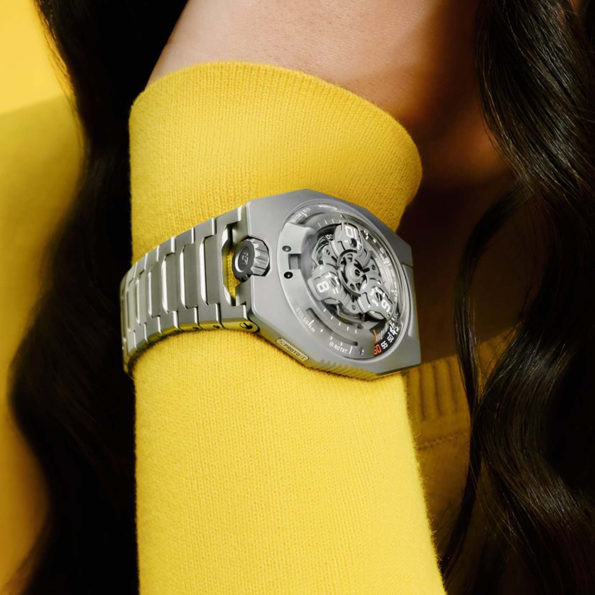 Swiss Gallery UK presents the URWERK UR 100V Magic T, a titanium watch with satellite hours and Earth movement indicators for collectors of independent horology.