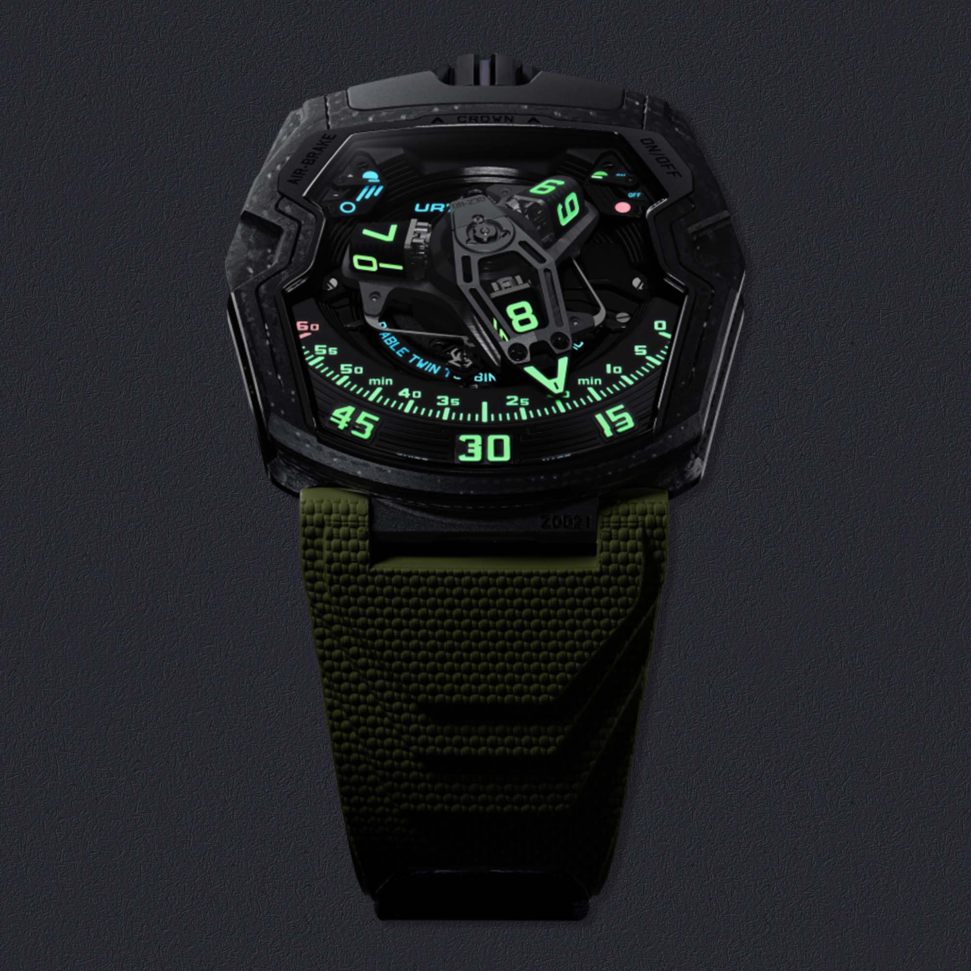 The URWERK UR-230 Black Star blends avant-garde watchmaking with a deep black composite ceramic case, wandering hour satellites and an advanced dual turbine system.